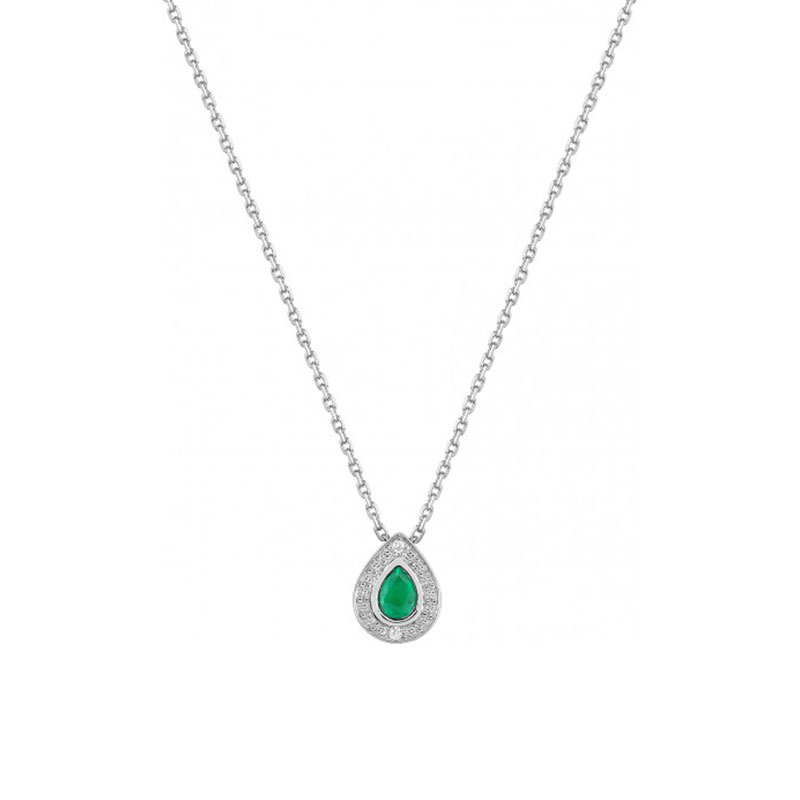 Collier émeraude or blanc 750 millièmes et diamants